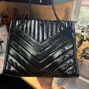 Aldo LARGE Black Chevron faux quilted patent leather Shoulder Bag